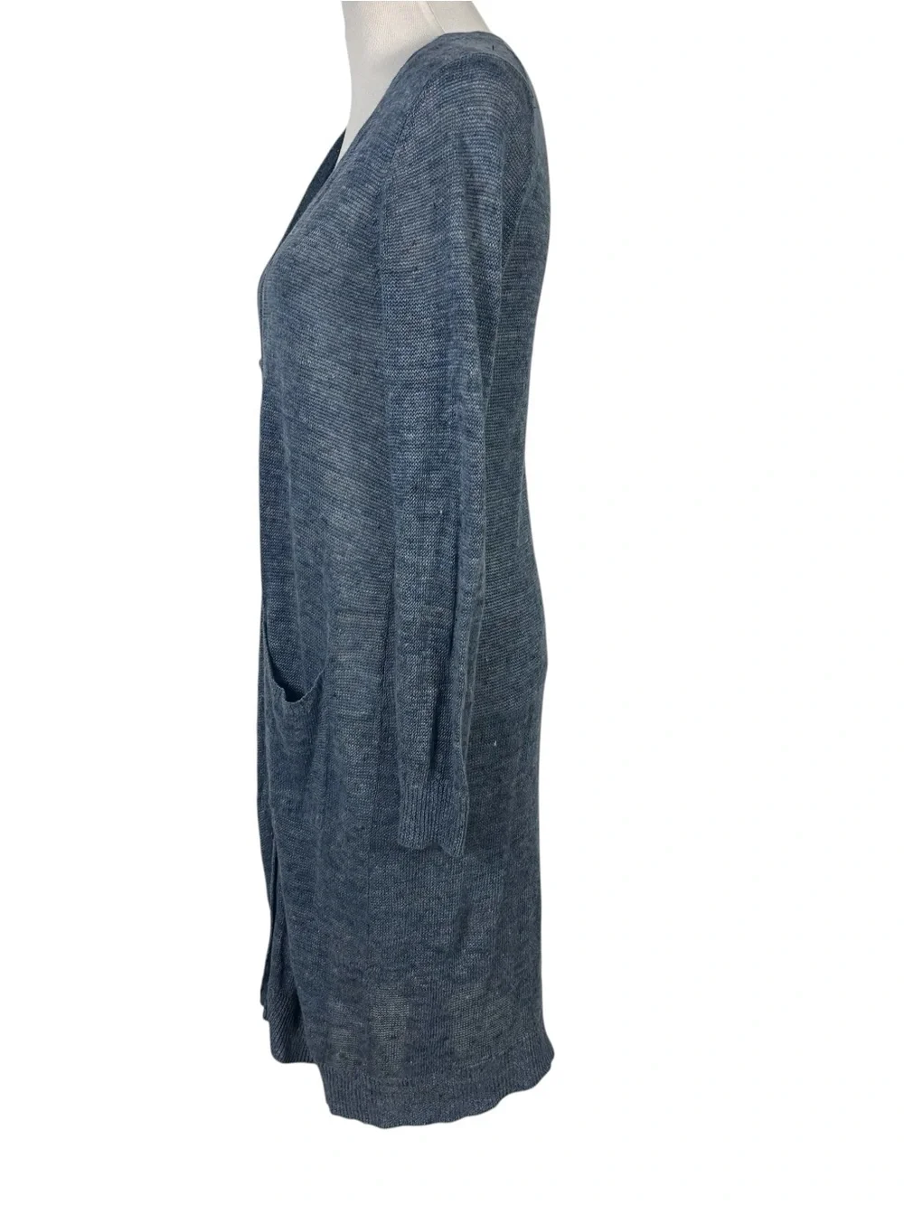 Eileen Fisher Long Sleeve Blue Knit Duster Cardigan Lightweight Women's S